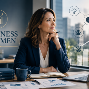 woman thinking at office desk